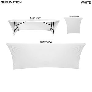 24 Hr Express Ship - Sublimated Stretch Curved Fit Table Throw for 8ft table, 3 sided, Open Back