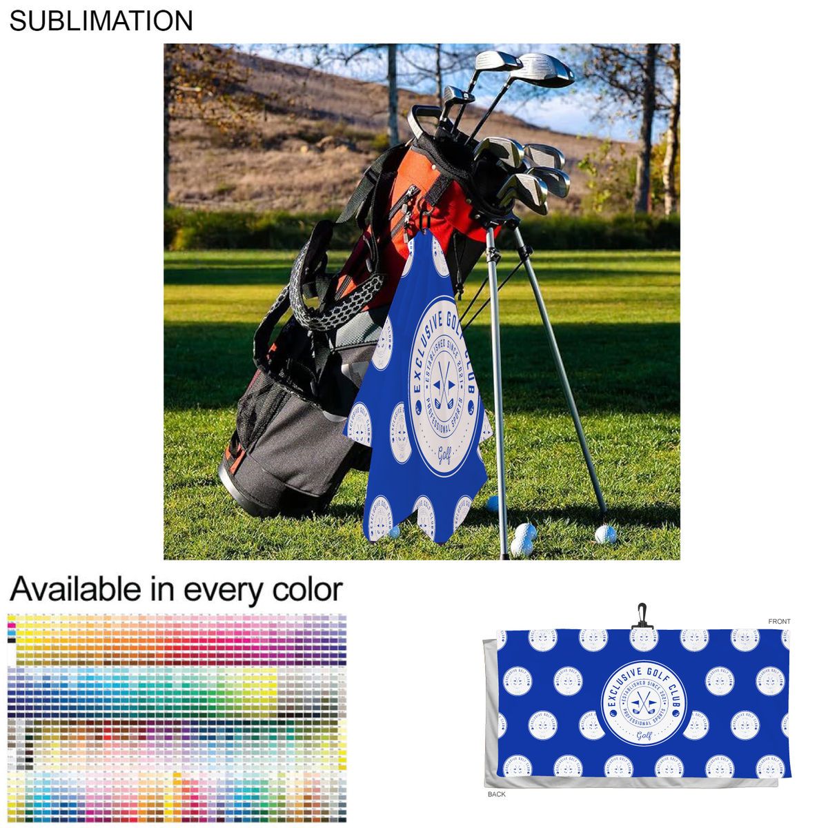 24 Hr Express Ship - Oversized Golf Towel in Soft Velour Terry, 30x60, with Black Hook, Sublimated