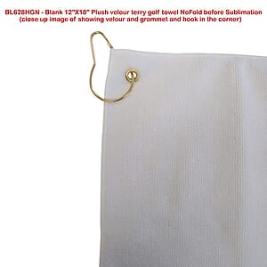 Colored Velour Terry Cotton Blend Golf Towel, Finished size 12x18, Nofold Grommet Hook, Sublimated