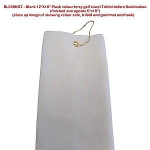 Colored Velour Terry Cotton Blend Golf Towel, Finished size 5x18, Trifold Grommet Hook, Sublimated