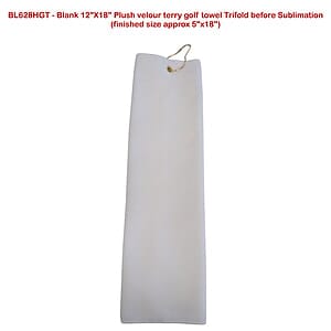 Colored Velour Terry Cotton Blend Golf Towel, Finished size 5x18, Trifold Grommet Hook, Sublimated