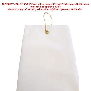 Colored Velour Terry Cotton Blend Golf Towel, Finished size 6x25, Trifold Grommet Hook, Sublimated