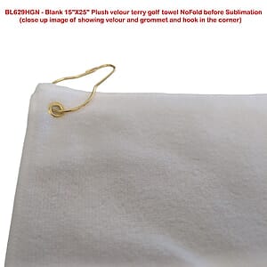 Colored Velour Terry Cotton Blend Golf Towel, Finished size 15x25, Nofold Grommet Hook, Sublimated