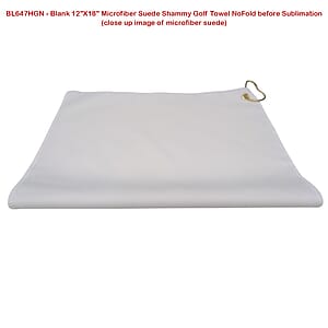 Microfiber Suede Shammy Golf Towel, 12x18, Nofold Grommet and Hook, Sublimated Edge to Edge 1 side