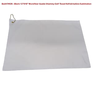 Microfiber Suede Shammy Golf Towel, 12x18, Nofold Grommet and Hook, Sublimated Edge to Edge 1 side