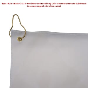 Microfiber Suede Shammy Golf Towel, 12x18, Nofold Grommet and Hook, Sublimated Edge to Edge 1 side