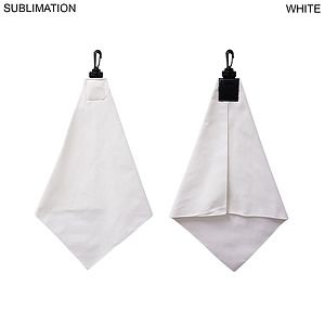 Microfiber Suede Shammy Golf Towel, Triangle Shape, 11x17, Folded with Black Swivel Hook, Sublimated