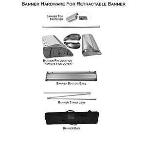 Deluxe Wide Base Retractable Banner Hardware, Stand and Bag, Aluminum Base, Graphics not included