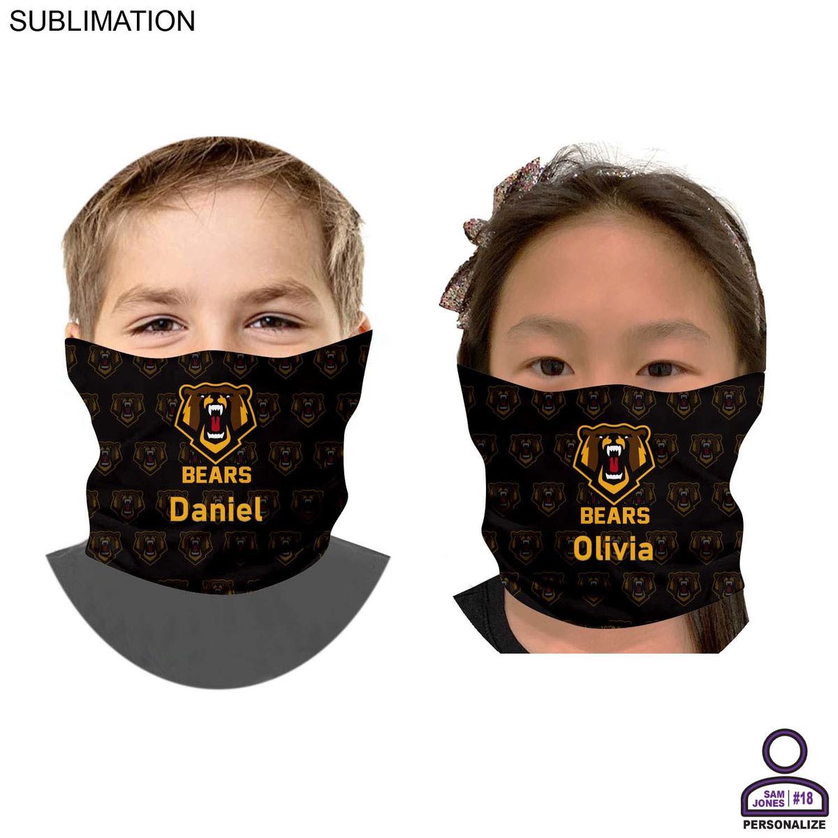 Personalized Sublimated Tubular YOUTH Neck Gaiter Facemasks (In stock, Fast production)