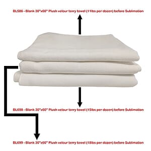 Heaviest weight, Plush Velour Terry Cotton Blend White Beach Towel, 30x60, Full Color Sublimation