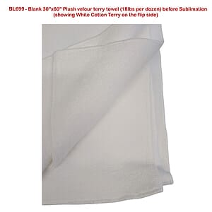 Heaviest weight, Plush Velour Terry Cotton Blend White Beach Towel, 30x60, Full Color Sublimation