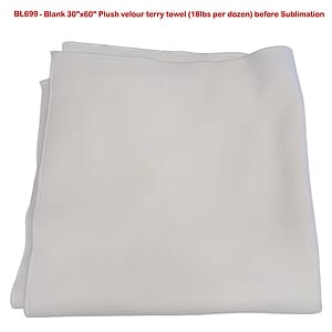 Heaviest weight, Plush Velour Terry Cotton Blend White Beach Towel, 30x60, Full Color Sublimation