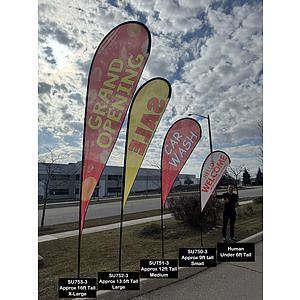 72 Hr Fast Ship - 13.5' Large Tear Drop Flag Kit, Full Color Graphics Double Side, Spike and Bag.