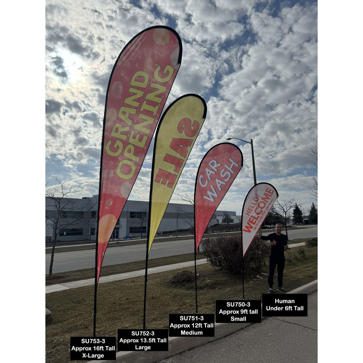 72 Hr Fast Ship -16' X-Large Tear Drop Flag Kit, Full Color Graphics Double Side, Spike and Bag