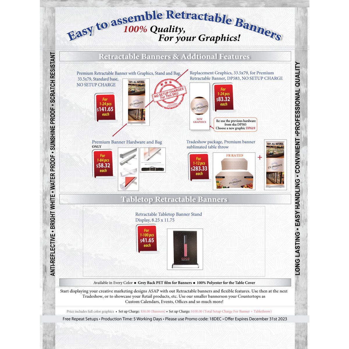Premium Retractable Banner Hardware, Stand and Bag, Aluminum Base, Graphics are not included