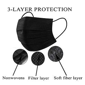 3-Ply Disposable Face Mask, Black, Blank only