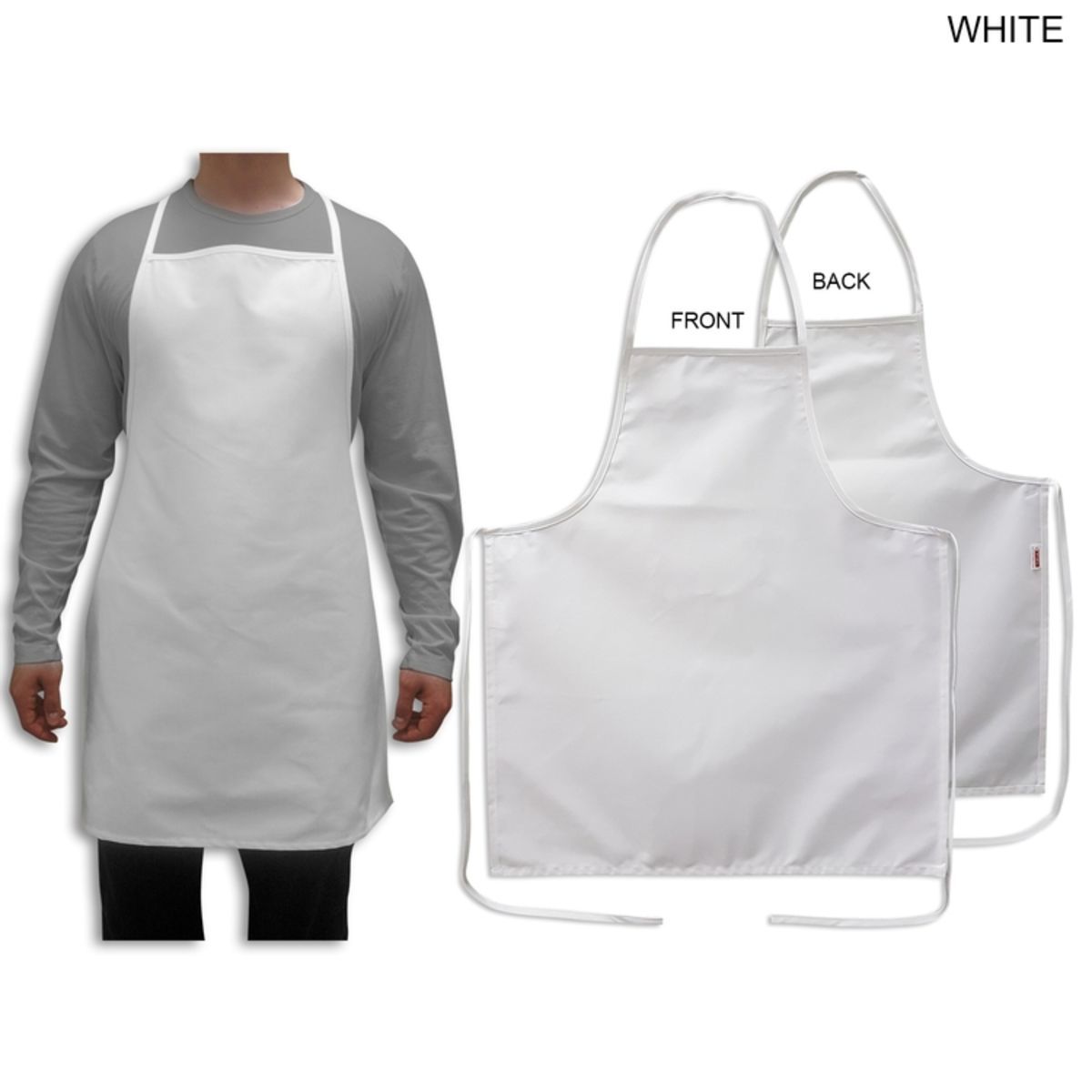 Personalized Domestic made Bib Apron, 25x31, No Pockets, Sublimated, White or Stock color ties