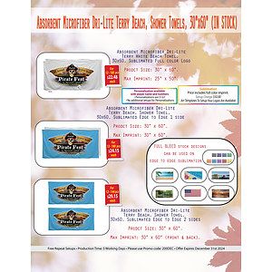 Absorbent Microfiber Dri-Lite Terry White Beach Towel, 30x60, Sublimated Full color Logo