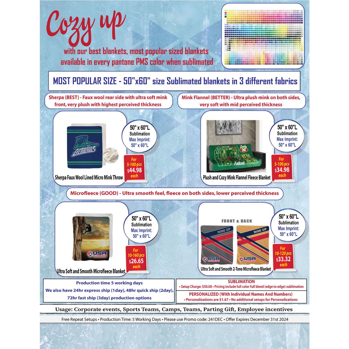 Ultra Soft and Smooth Microfleece Blanket, 50x60, Sublimated Edge to Edge 1 side