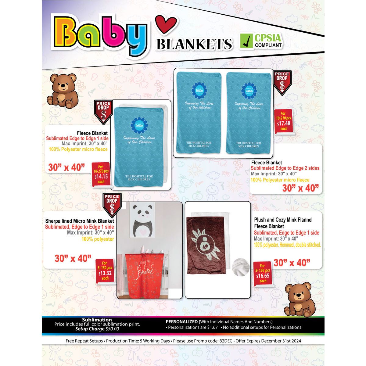 Ultra Soft and Smooth Microfleece Lap Blanket 30x40, Sublimated Edge to Edge 1 side