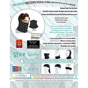 Sublimated Multifunction Tubular 2-ply WINTER Neck Gaiter (Polyester Microfleece)