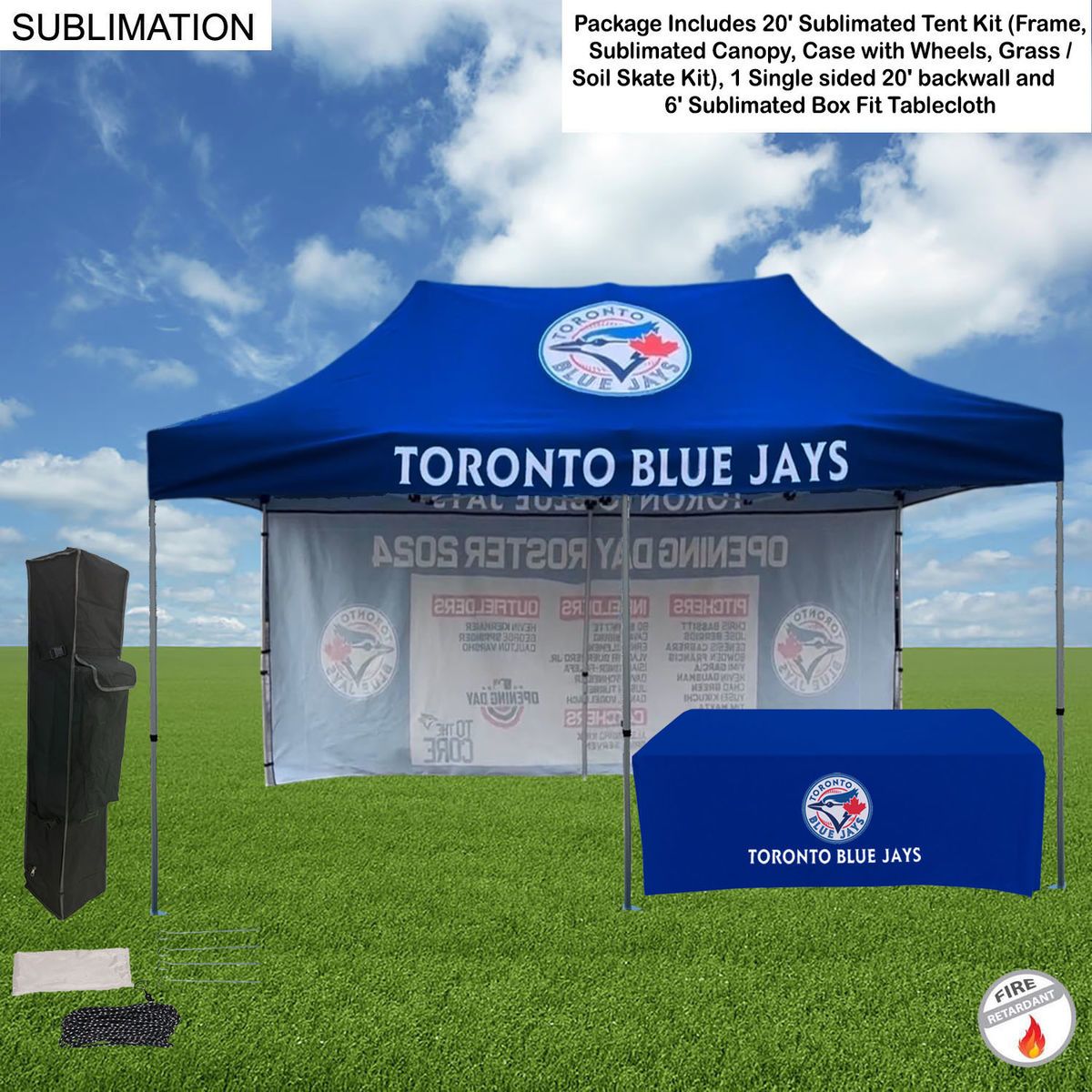 72 Hr Fast Ship - Deluxe Event Package, 20' Sublimated Tent, 20' backwall, 6' Box Fit Tablecloth