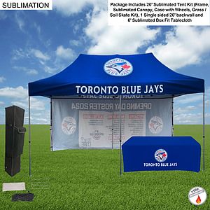 72 Hr Fast Ship - Deluxe Event Package, 20' Sublimated Tent, 20' backwall, 6' Box Fit Tablecloth