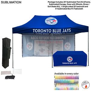 72 Hr Fast Ship - Deluxe Event Package, 20' Sublimated Tent, 20' backwall, 6' Box Fit Tablecloth