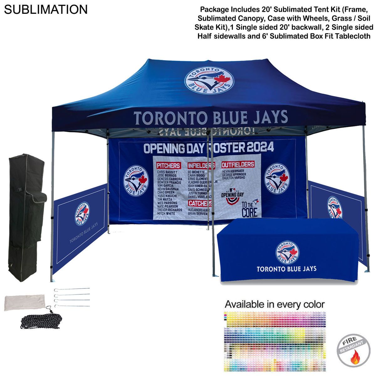 72 Hr Fast Ship - Supreme Package, 20' Sublimated Tent, 20' Backwall, 2 Half sidewalls, tablecloth