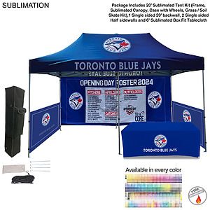 72 Hr Fast Ship - Supreme Package, 20' Sublimated Tent, 20' Backwall, 2 Half sidewalls, tablecloth