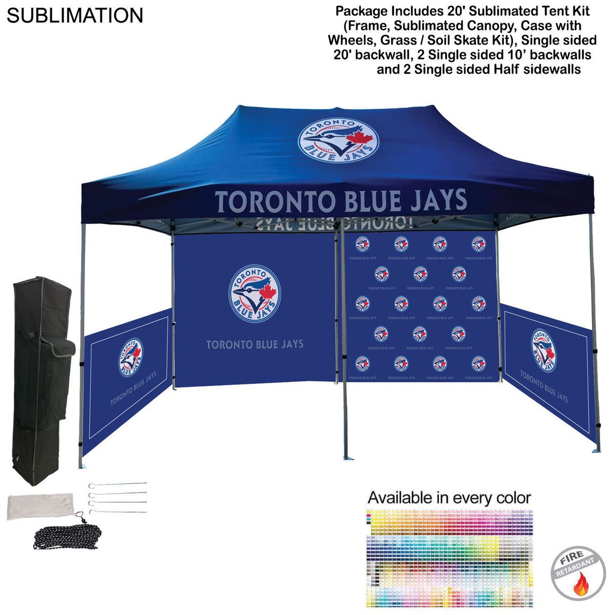 72 Hr Fast Ship - Full Tent Package 1, 20' Sublimated Tent, 2 10' backwalls, 2 half sidewalls