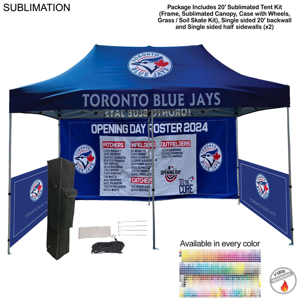 Full Tent Package 2, 20' Sublimated Tent Kit, Single sided 20' backwall, 2 single side half sidewall