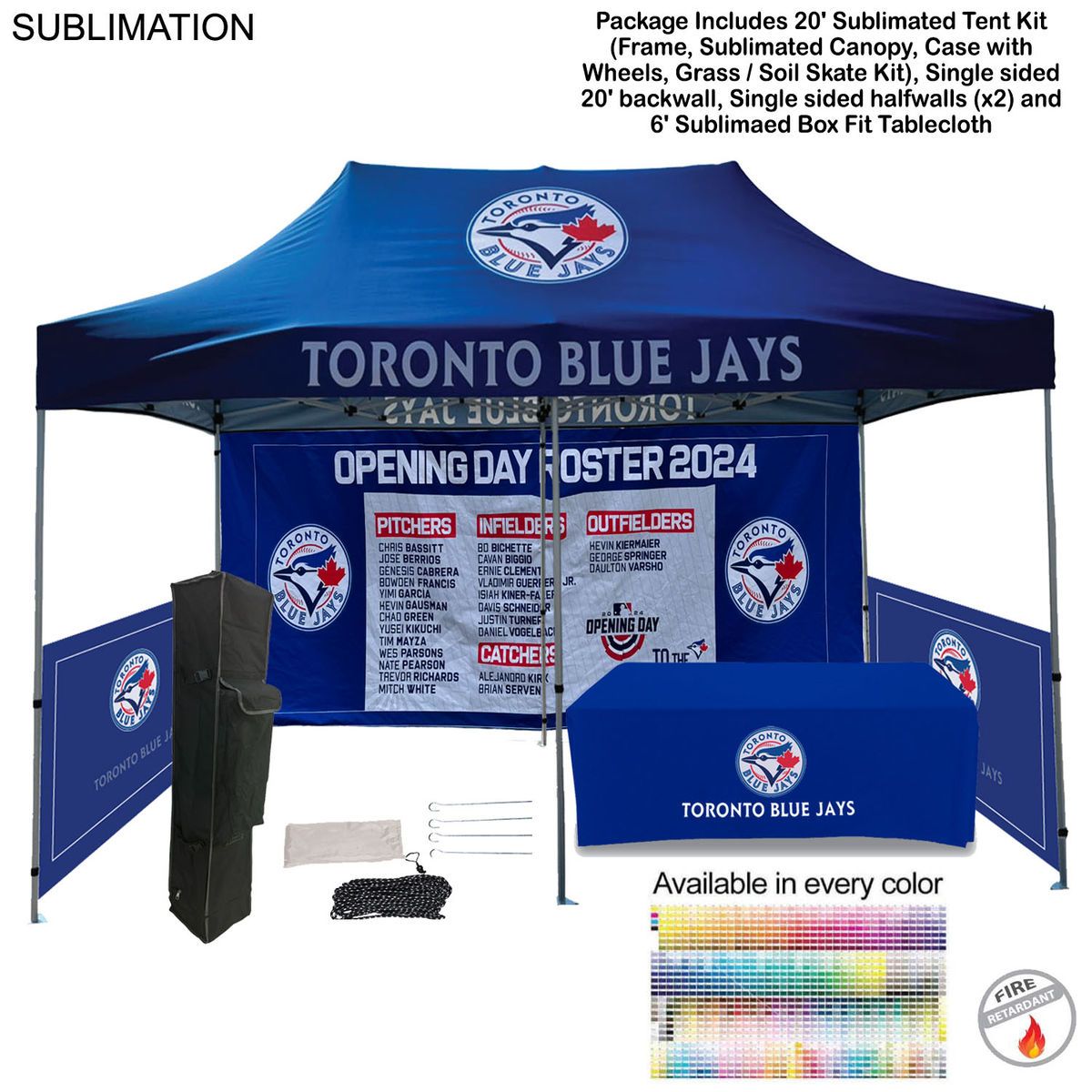Supreme Event Package, 20' Sublimated Tent, 20' Backwall, 2 Half sidewalls, 6' Box Fit Tablecloth