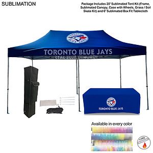 72 Hr Fast Ship -Event Package, 20' Premium Sublimated Tent Kit and 6' Sublimated Box Fit Tablecloth
