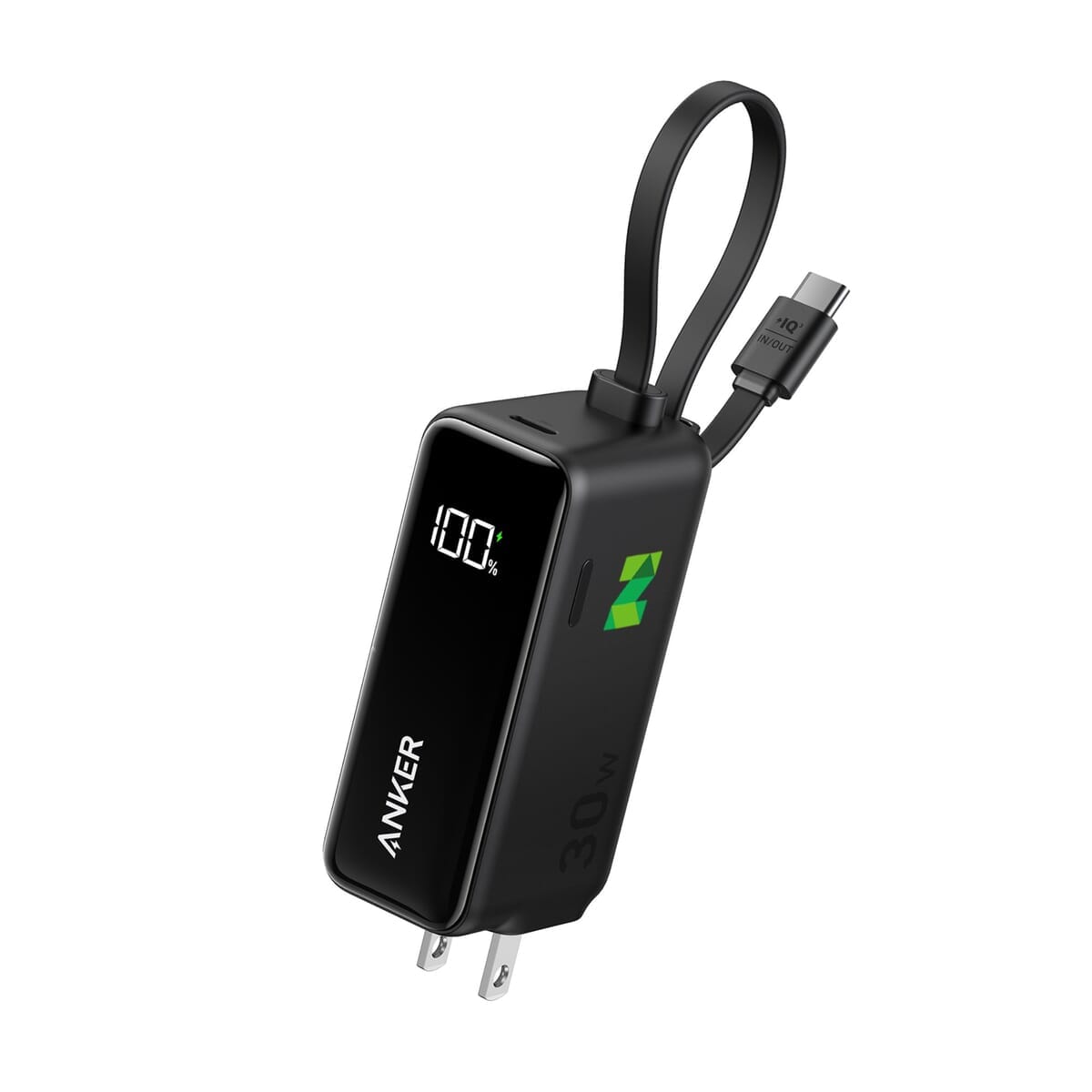 Anker® Power Bank USB-C Charging Block (30W, Fusion, Built-In Cable)
