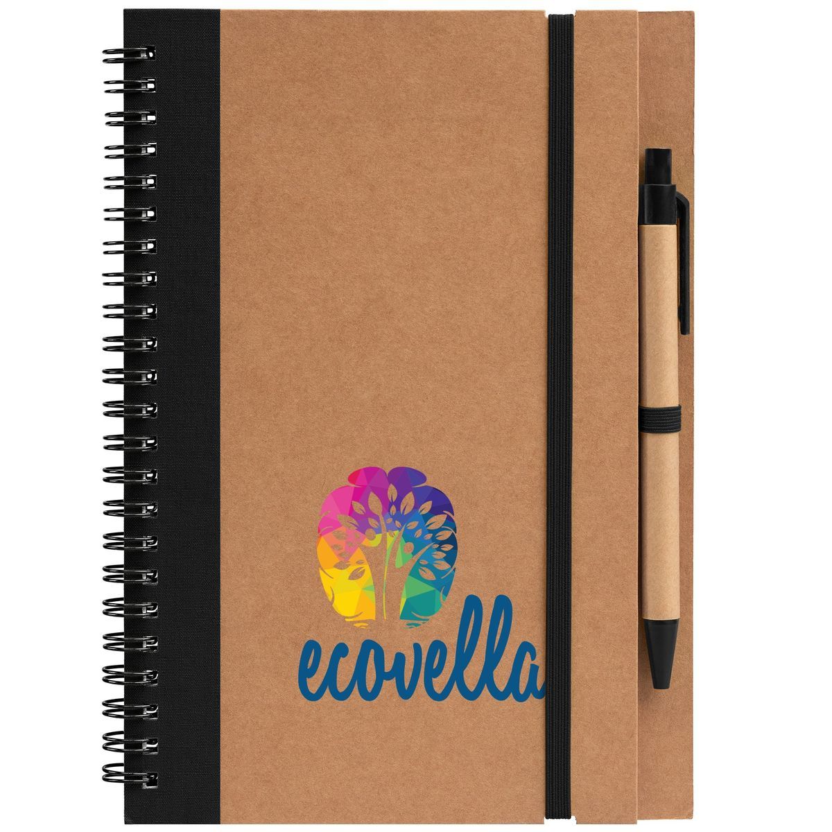 Kraft Hard Cover Spiral Notebook with Pen