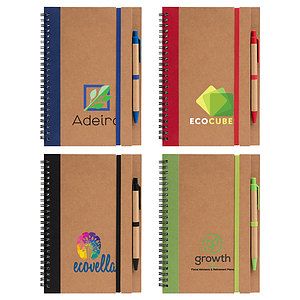 Kraft Hard Cover Spiral Notebook with Pen