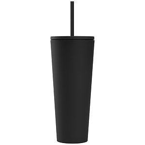 Spire - 24 oz Soft Touch Double Wall Recycled Plastic Tumbler w Straw