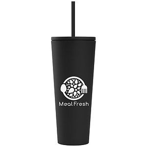 Spire - 24 oz Soft Touch Double Wall Recycled Plastic Tumbler w Straw
