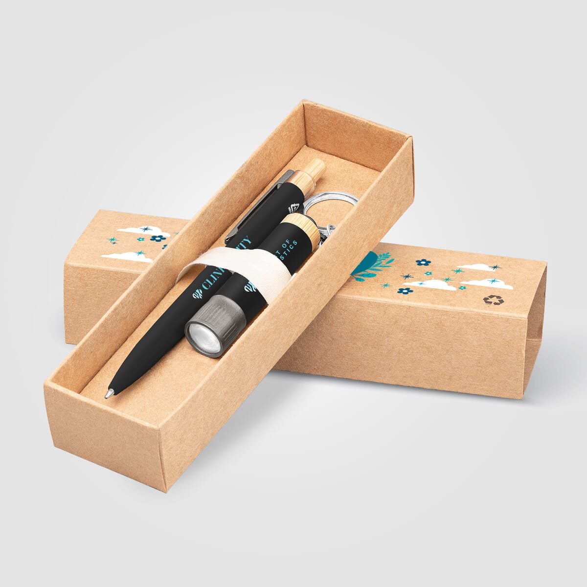 Reborn Recycled Aluminum Bamboo Accented Pen & Flashlight Gift Set – Full Color Inkjet All