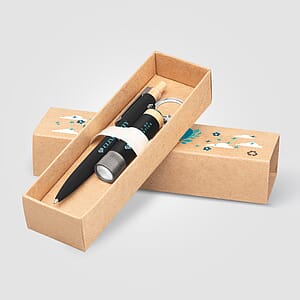 Reborn Recycled Aluminum Bamboo Accented Pen & Flashlight Gift Set – Full Color Inkjet All