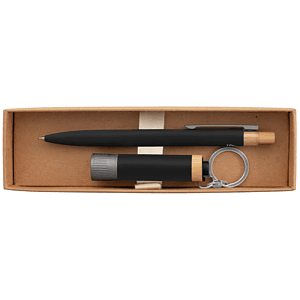 Reborn Recycled Aluminum Bamboo Accented Pen & Flashlight Gift Set – Full Color Inkjet All