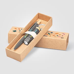 Reborn Recycled Aluminum Bamboo Accented Pen & Flashlight Gift Set – Full Color Inkjet All