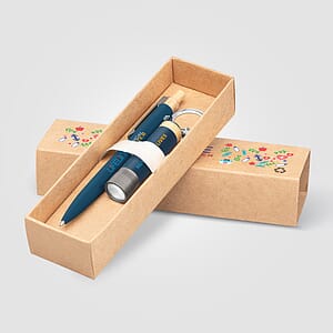 Reborn Recycled Aluminum Bamboo Accented Pen & Flashlight Gift Set – Full Color Inkjet All