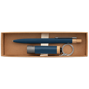 Reborn Recycled Aluminum Bamboo Accented Pen & Flashlight Gift Set – Full Color Inkjet All