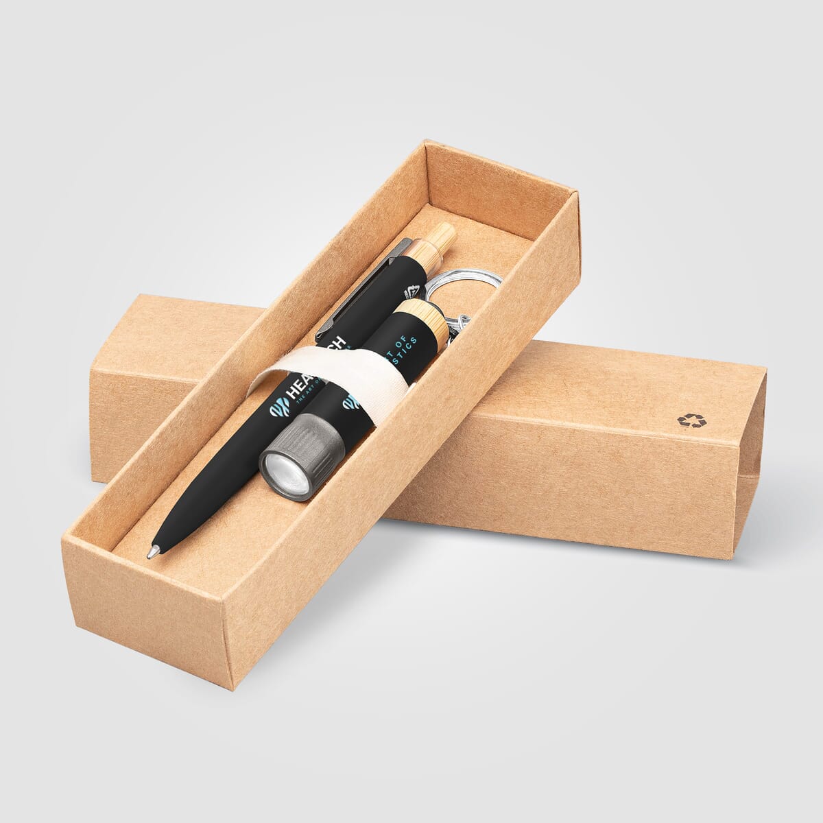 Reborn Recycled Aluminum Bamboo Accented Pen & Flashlight Gift Set - Laser
