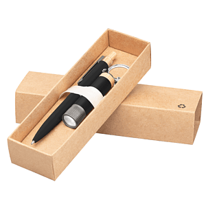 Reborn Recycled Aluminum Bamboo Accented Pen & Flashlight Gift Set - Laser