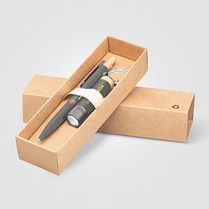 Reborn Recycled Aluminum Bamboo Accented Pen & Flashlight Gift Set - Laser