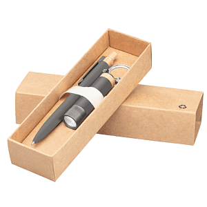 Reborn Recycled Aluminum Bamboo Accented Pen & Flashlight Gift Set - Laser