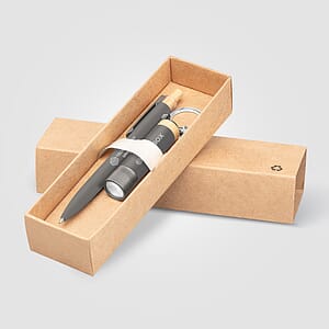 Reborn Recycled Aluminum Bamboo Accented Pen & Flashlight Gift Set - Laser